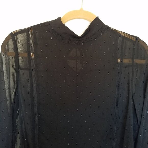 ZARA Victorian Semi Sheer Black Chiffon Blouse - Picture 7 of 8